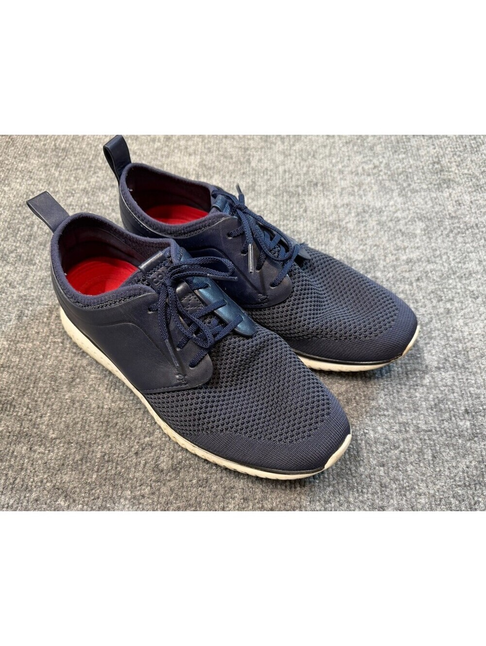 Cole Haan Navy Knit Leather Lace-Up Sneakers Men’s 8 M C26396